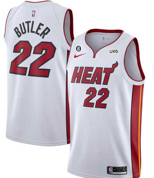Men%27s Miami Heat #22 Jimmy Butler White With NO.6 Patch Stitched Jersey Dzhi->miami heat->NBA Jersey